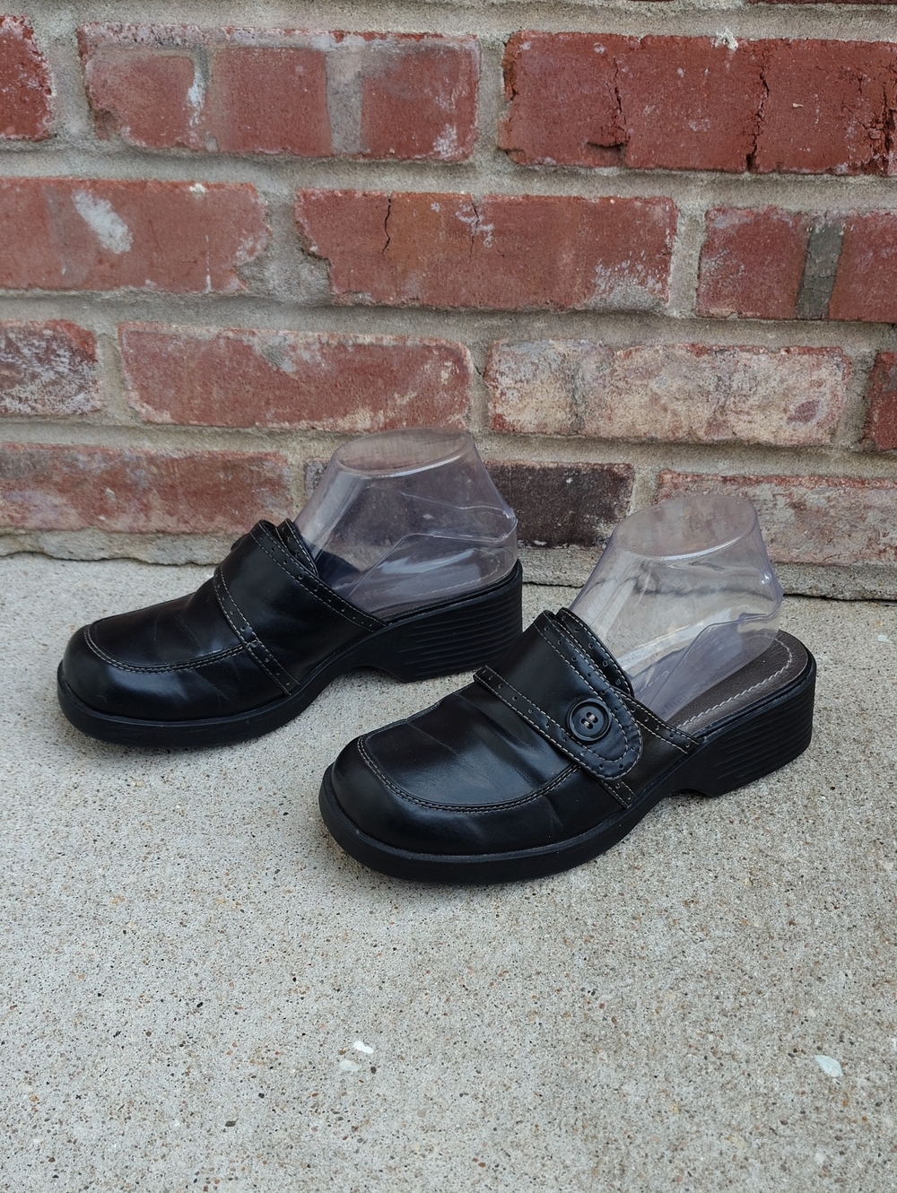 Vintage Lower East Side Faux Leather Square Toe Loafers Size 8 Chunky Heels 90s